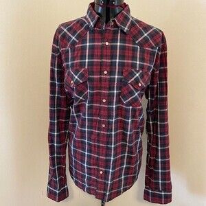 Aeropostale Pearl Snap Western Plaid Long Sleeve Mens Shirt Size L